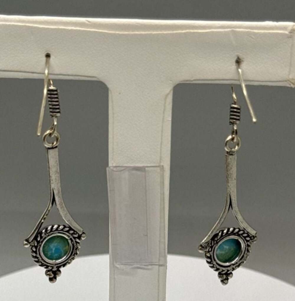 Turquoise and 925 Sterling Silver Dangle Earrings Southwestern Boho Western Vtg - Picture 5 of 9